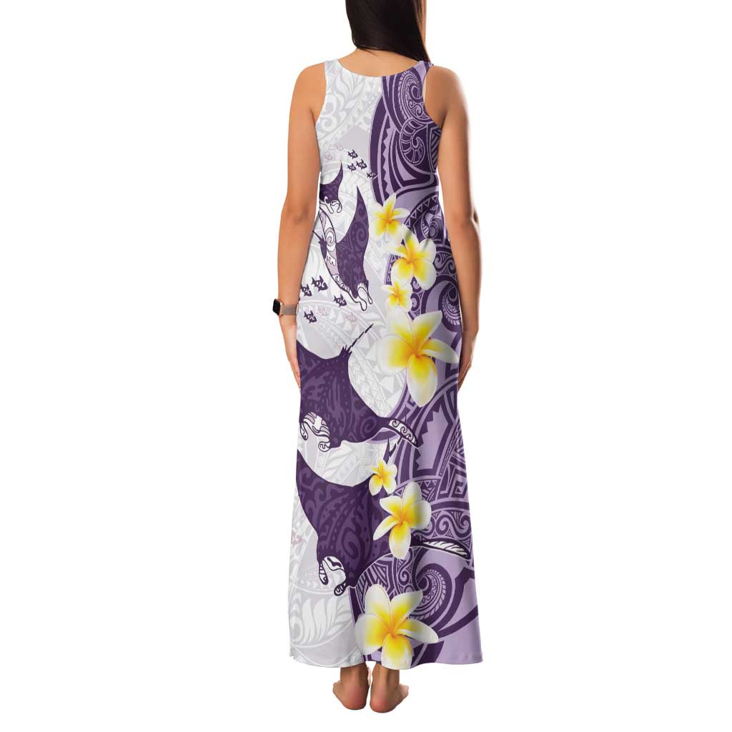 Maori Manta Ray Plumeria Deep Purple Family Matching Tank Maxi Dress and Hawaiian Shirt