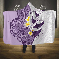 Maori Manta Ray Plumeria Deep Purple Hooded Blanket