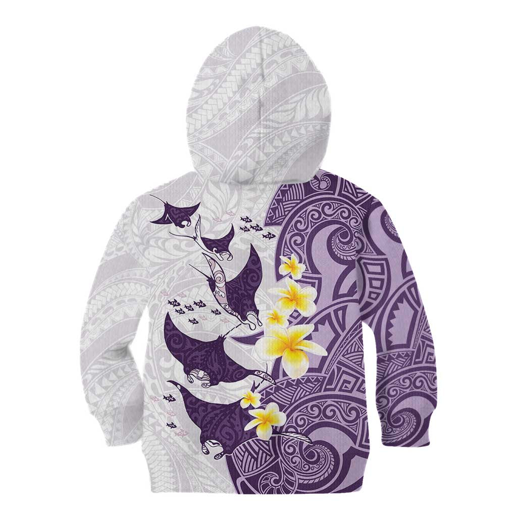 Maori Manta Ray Plumeria Deep Purple Kid Hoodie