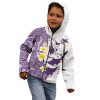 Maori Manta Ray Plumeria Deep Purple Kid Hoodie