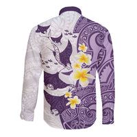 Maori Manta Ray Plumeria Deep Purple Long Sleeve Button Shirt