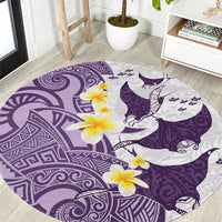 Maori Manta Ray Plumeria Deep Purple Round Carpet