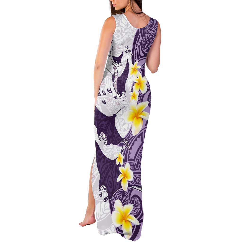 Maori Manta Ray Plumeria Deep Purple Tank Maxi Dress