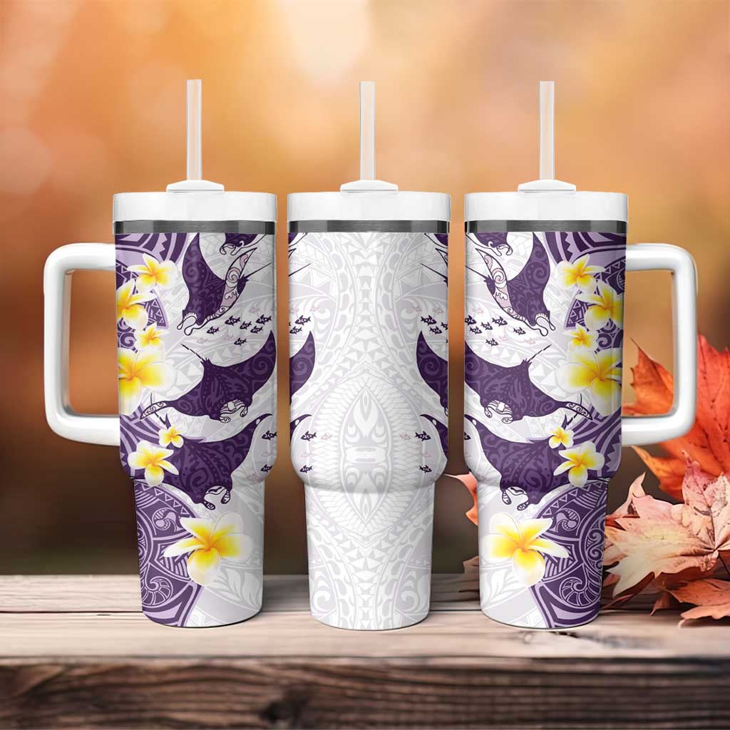 Maori Manta Ray Plumeria Deep Purple Tumbler With Handle