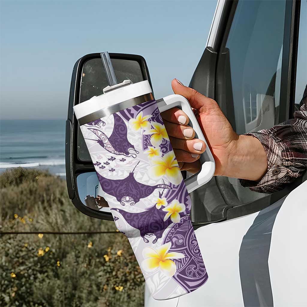 Maori Manta Ray Plumeria Deep Purple Tumbler With Handle