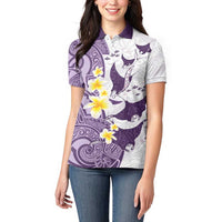 Maori Manta Ray Plumeria Deep Purple Women Polo Shirt