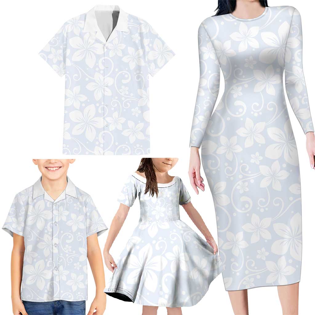 Plumeria Floral White Sunday Family Matching Long Sleeve Bodycon Dress and Hawaiian Shirt LT01 - Polynesian Pride