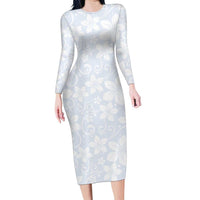 Plumeria Floral White Sunday Family Matching Long Sleeve Bodycon Dress and Hawaiian Shirt LT01 Mom's Dress White - Polynesian Pride