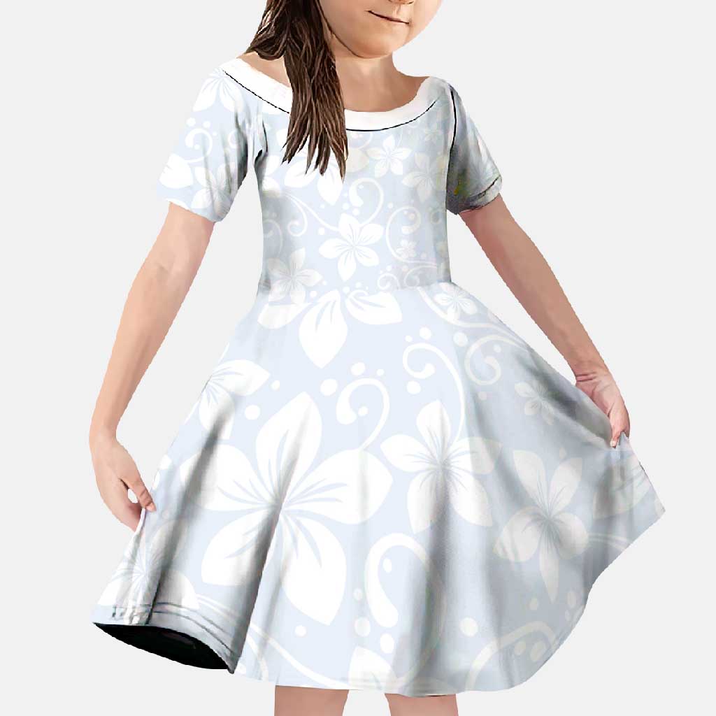 Plumeria Floral White Sunday Family Matching Mermaid Dress and Hawaiian Shirt LT01 Daughter's Dress White - Polynesian Pride