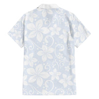 Plumeria Floral White Sunday Family Matching Off The Shoulder Long Sleeve Dress and Hawaiian Shirt