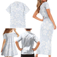Plumeria Floral White Sunday Family Matching Short Sleeve Bodycon Dress and Hawaiian Shirt LT01 - Polynesian Pride