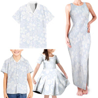 Plumeria Floral White Sunday Family Matching Tank Maxi Dress and Hawaiian Shirt