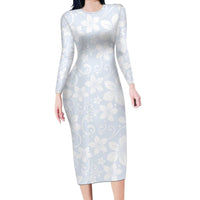 Plumeria Floral White Sunday Long Sleeve Bodycon Dress LT01 Long Dress White - Polynesian Pride