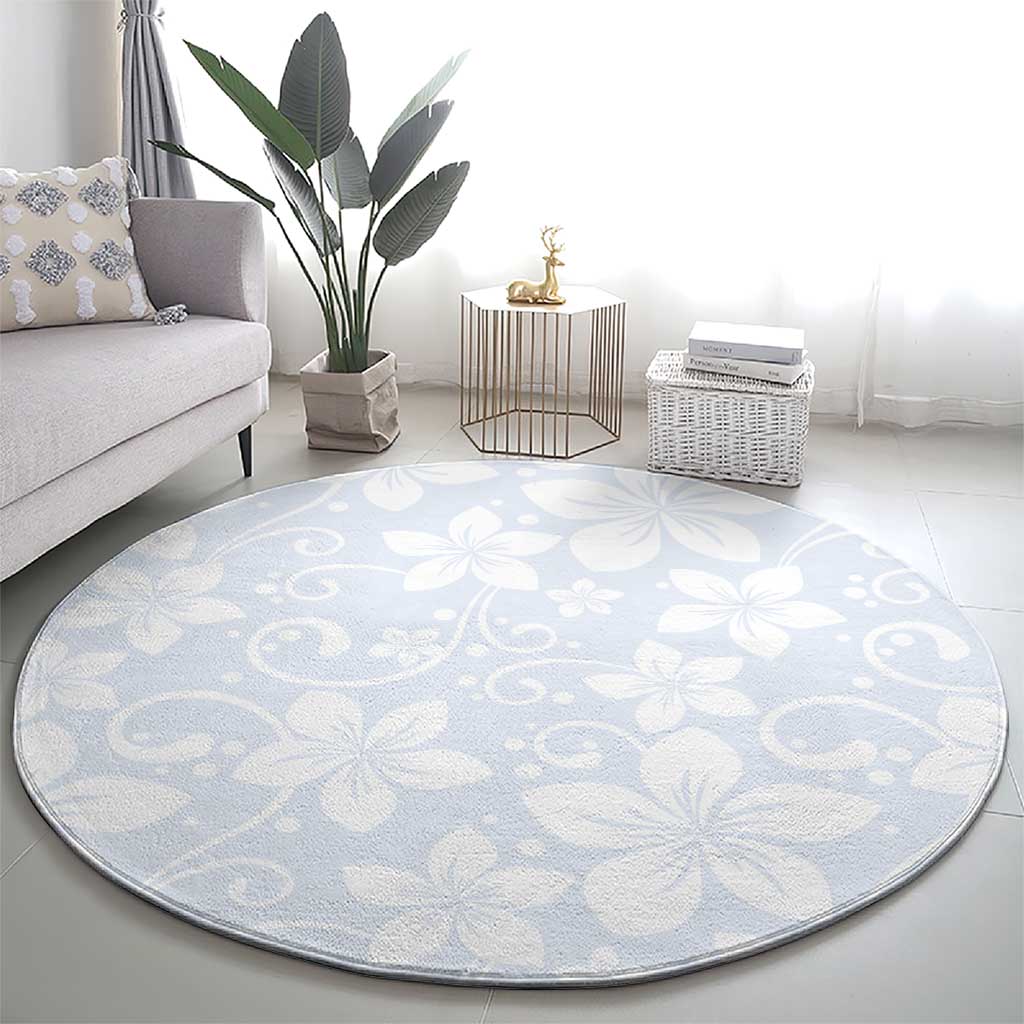 Plumeria Floral White Sunday Round Carpet