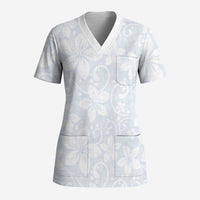Plumeria Floral White Sunday Scrub Top - Polynesian Pride