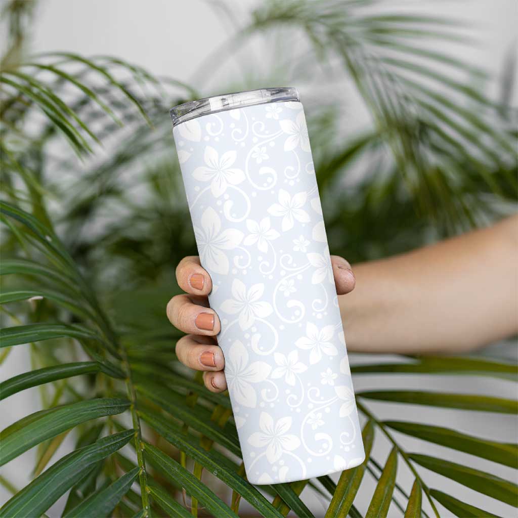 Plumeria Floral White Sunday Skinny Tumbler