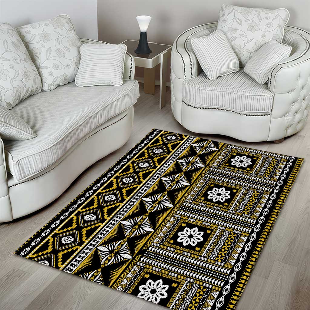 Fiji Masi Tapa Pattern Yellow Area Rug - Polynesian Pride