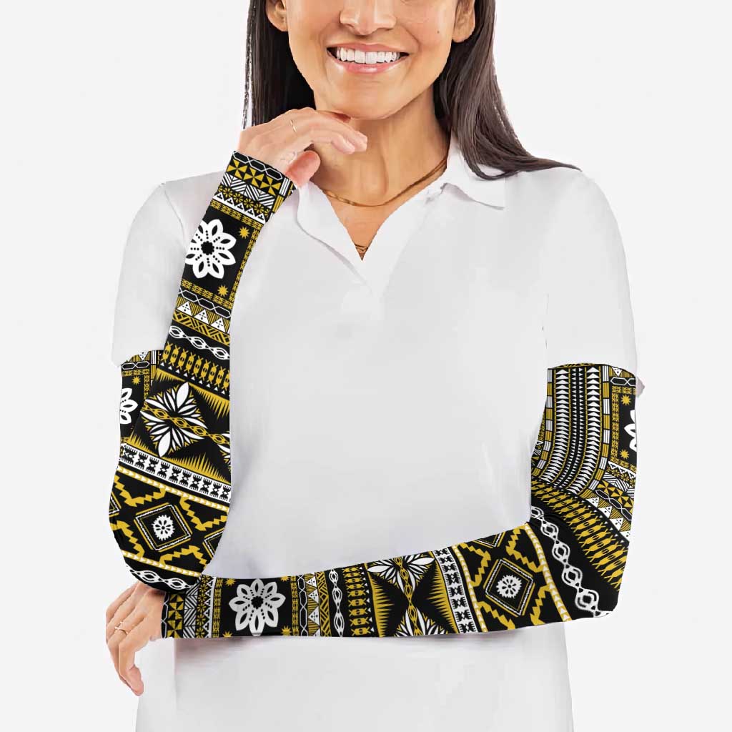 Fiji Masi Tapa Pattern Yellow Arm Sleeves - Polynesian Pride