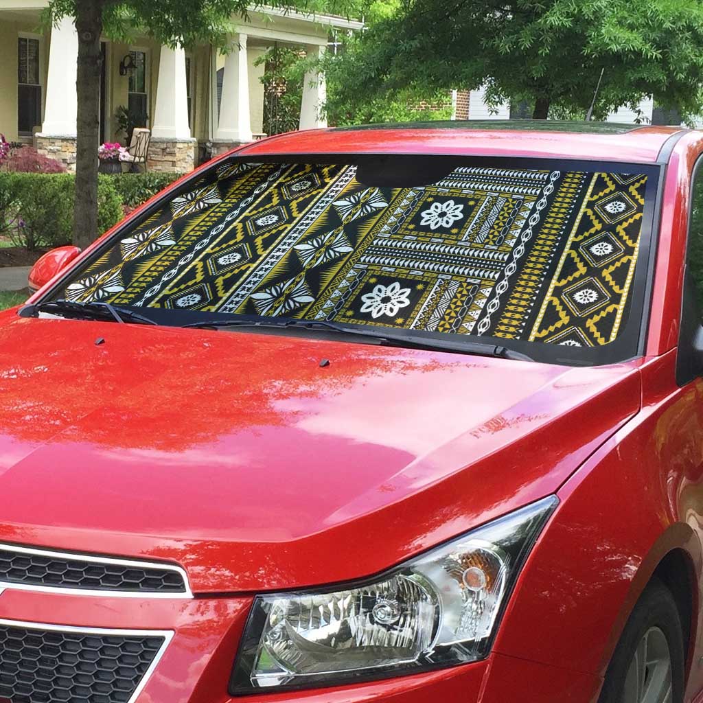 Fiji Masi Tapa Pattern Yellow Auto Sun Shade - Polynesian Pride