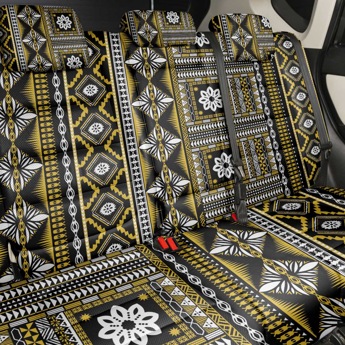 Fiji Masi Tapa Pattern Yellow Back Car Seat Cover - Polynesian Pride