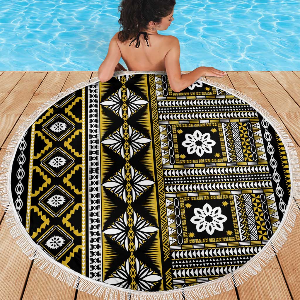 Fiji Masi Tapa Pattern Yellow Beach Blanket - Polynesian Pride