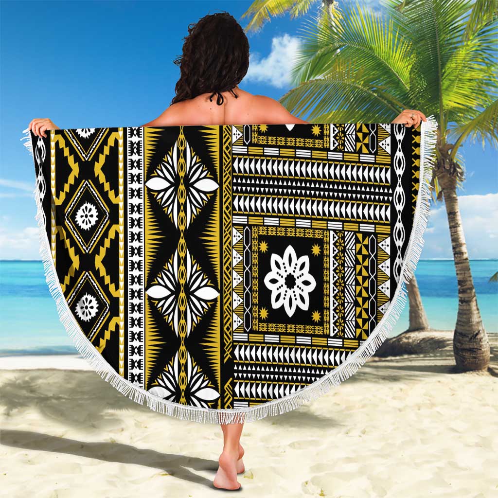 Fiji Masi Tapa Pattern Yellow Beach Blanket - Polynesian Pride