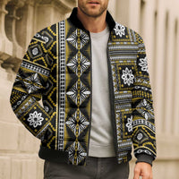 Fiji Masi Tapa Pattern Yellow Bomber Puffer Jacket - Polynesian Pride