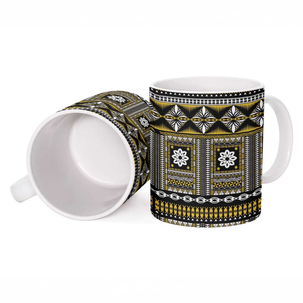 Fiji Masi Tapa Pattern Yellow Ceramic Mug - Polynesian Pride