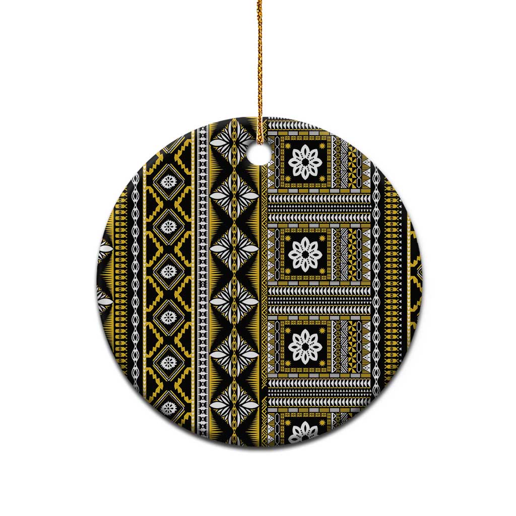 Fiji Masi Tapa Pattern Yellow Ceramic Ornament - Polynesian Pride
