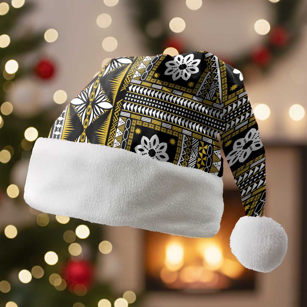 Fiji Masi Tapa Pattern Yellow Christmas Santa Hat - Polynesian Pride