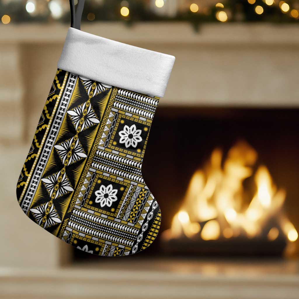 Fiji Masi Tapa Pattern Yellow Christmas Stocking - Polynesian Pride