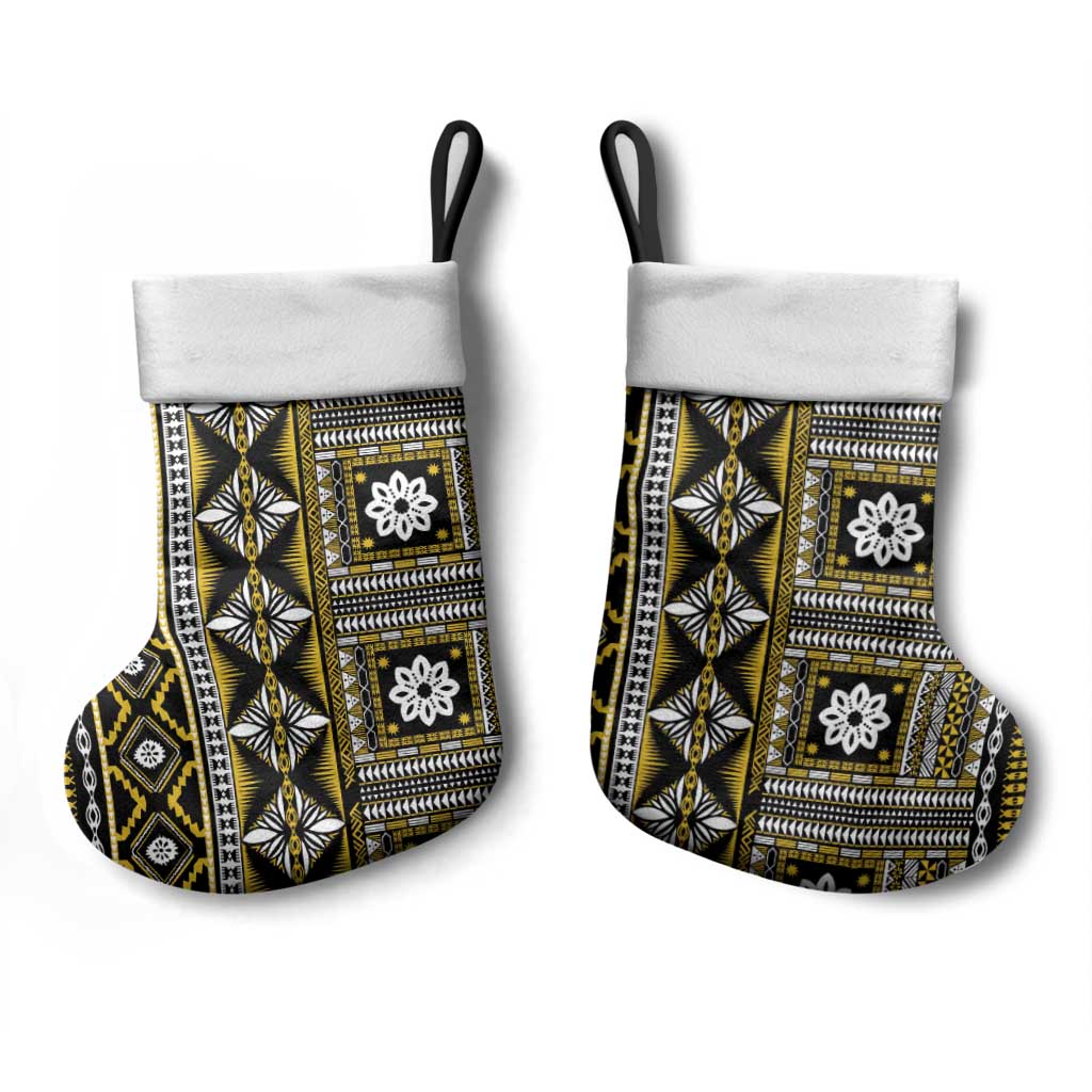 Fiji Masi Tapa Pattern Yellow Christmas Stocking - Polynesian Pride