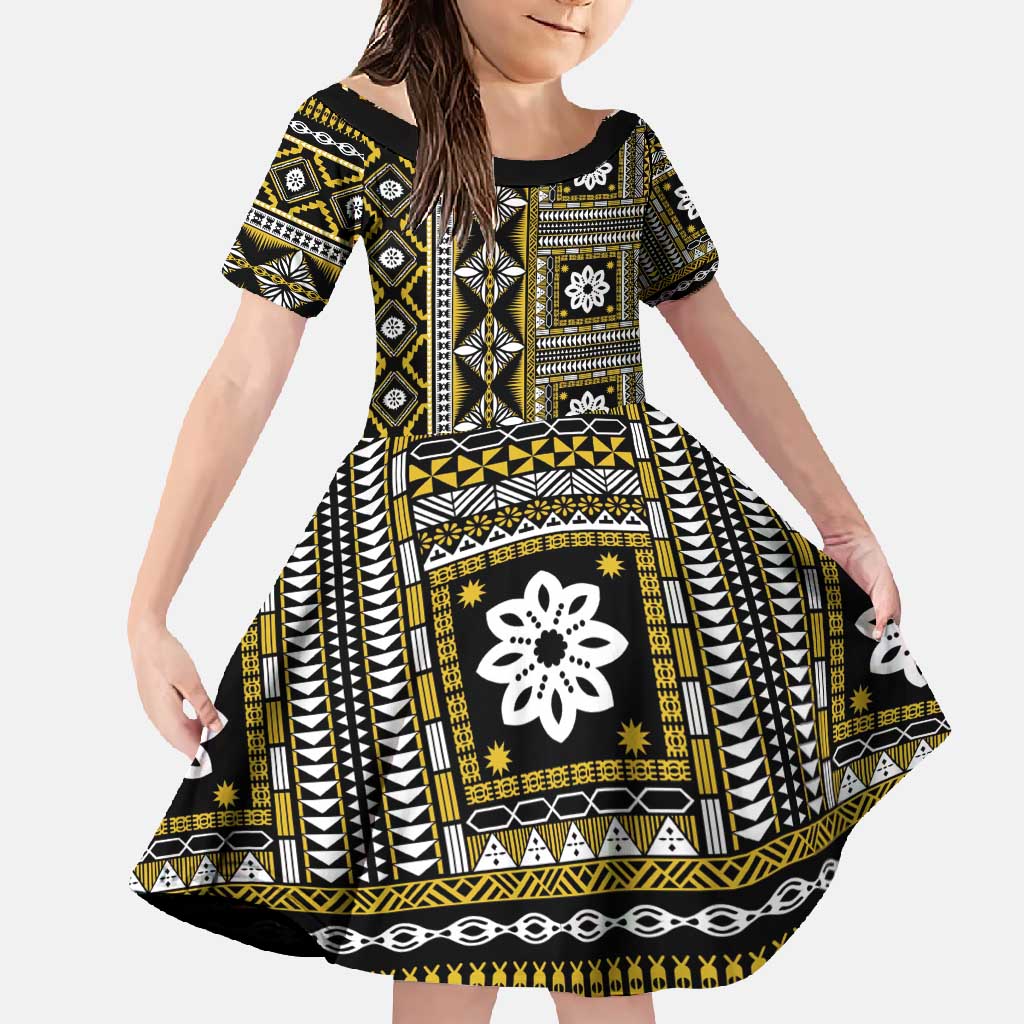 Fiji Masi Tapa Pattern Yellow Family Matching Mermaid Dress and Hawaiian Shirt - Polynesian Pride