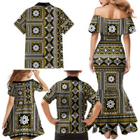 Fiji Masi Tapa Pattern Yellow Family Matching Mermaid Dress and Hawaiian Shirt - Polynesian Pride