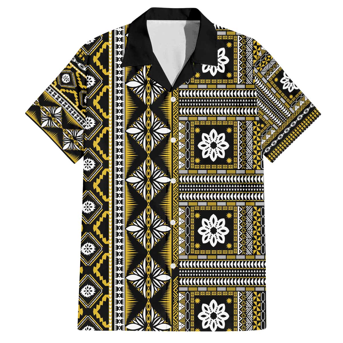 Fiji Masi Tapa Pattern Yellow Family Matching Off The Shoulder Long Sleeve Dress and Hawaiian Shirt - Polynesian Pride