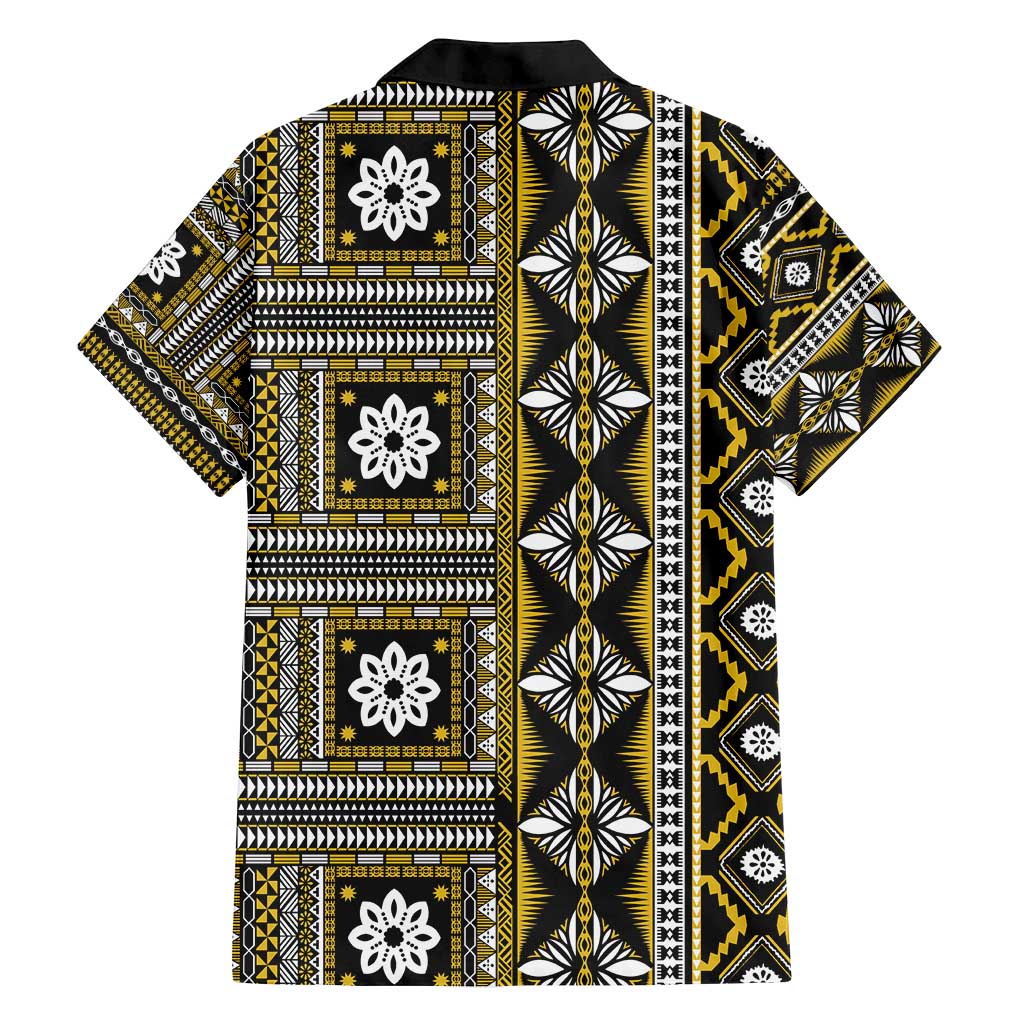 Fiji Masi Tapa Pattern Yellow Family Matching Off Shoulder Maxi Dress and Hawaiian Shirt - Polynesian Pride