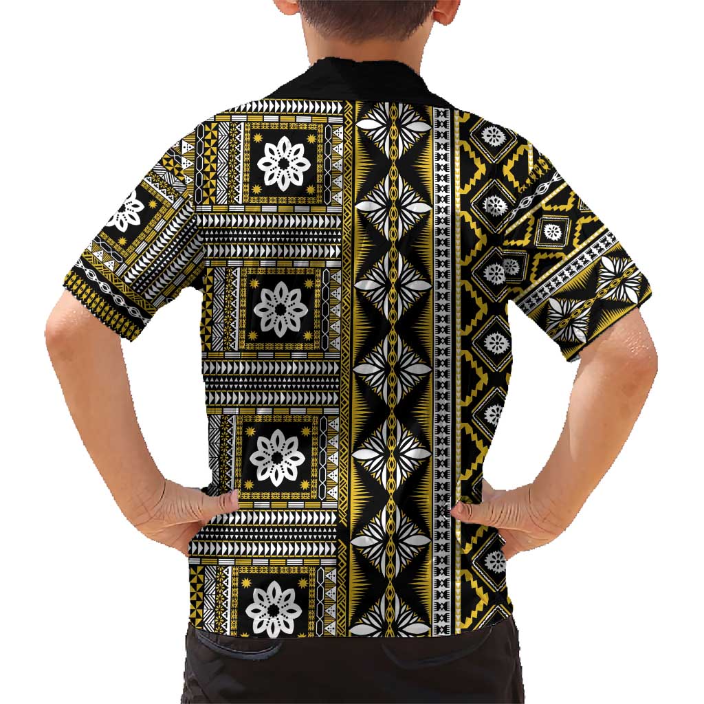Fiji Masi Tapa Pattern Yellow Family Matching Short Sleeve Bodycon Dress and Hawaiian Shirt - Polynesian Pride