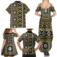 Fiji Masi Tapa Pattern Yellow Family Matching Summer Maxi Dress and Hawaiian Shirt - Polynesian Pride