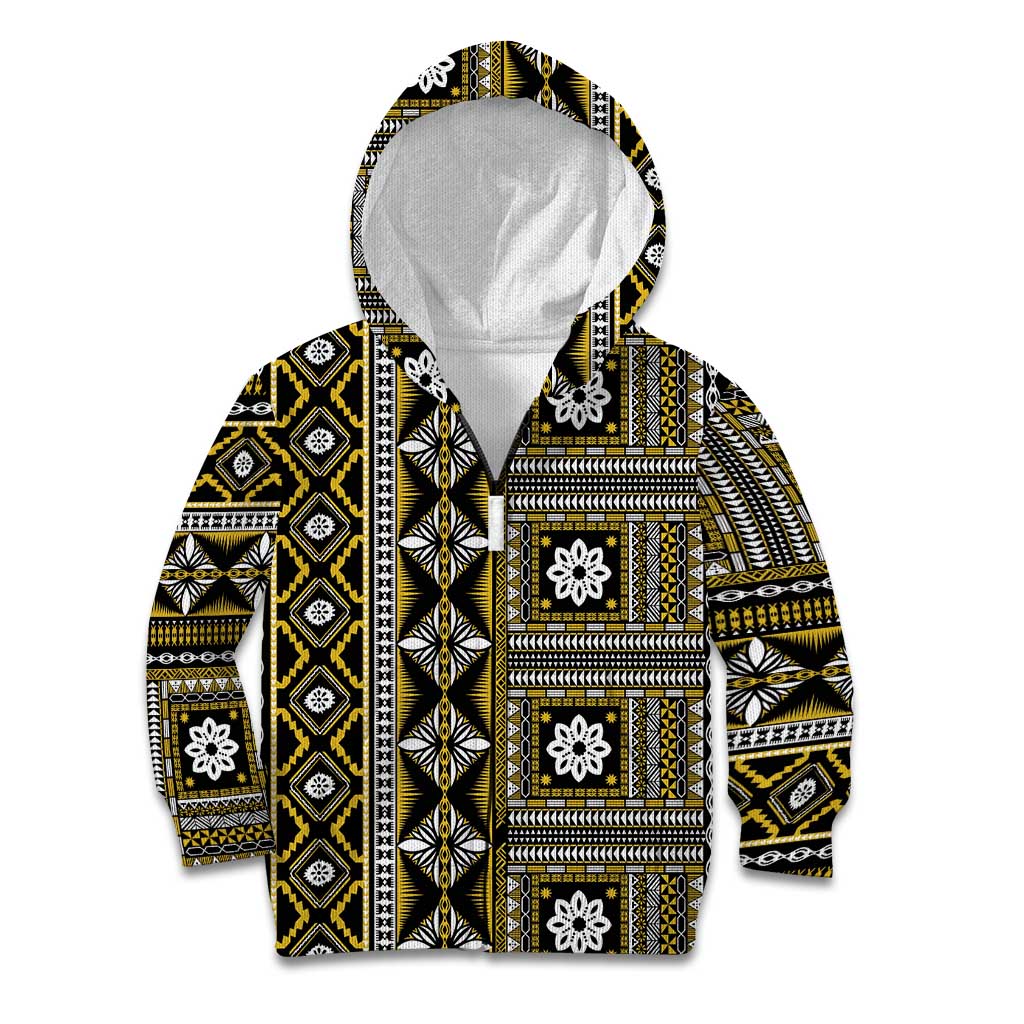 Fiji Masi Tapa Pattern Yellow Kid Hoodie - Polynesian Pride