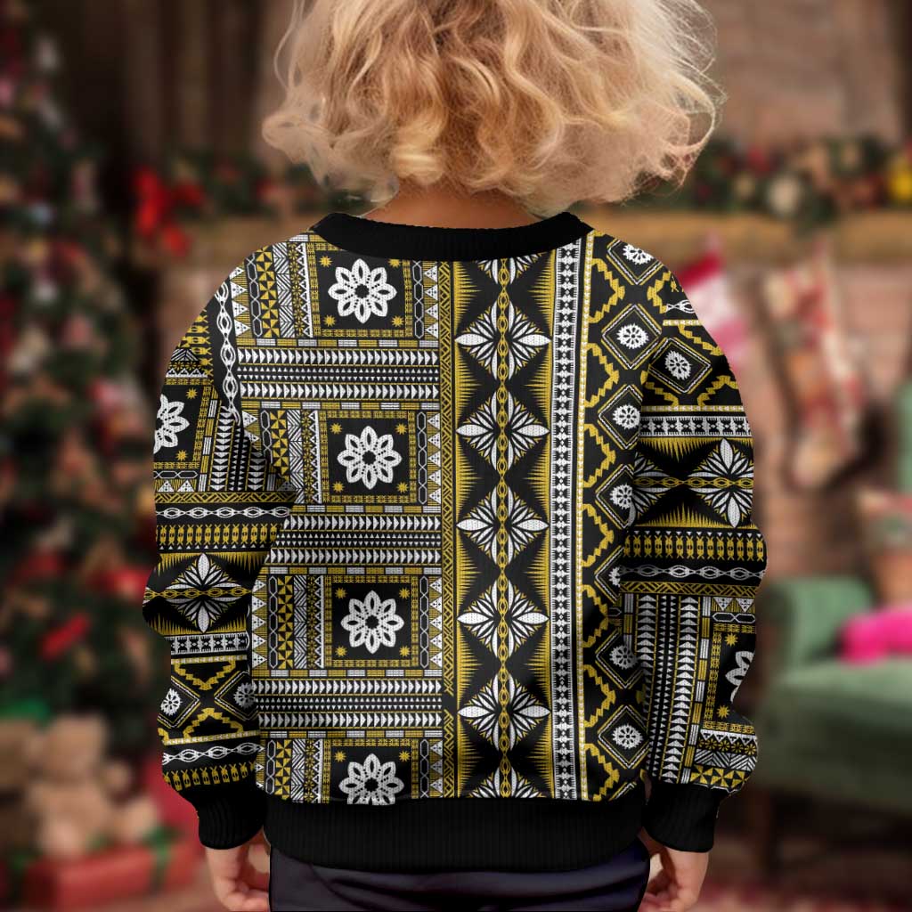 Fiji Masi Tapa Pattern Yellow Kid Ugly Christmas Sweater - Polynesian Pride