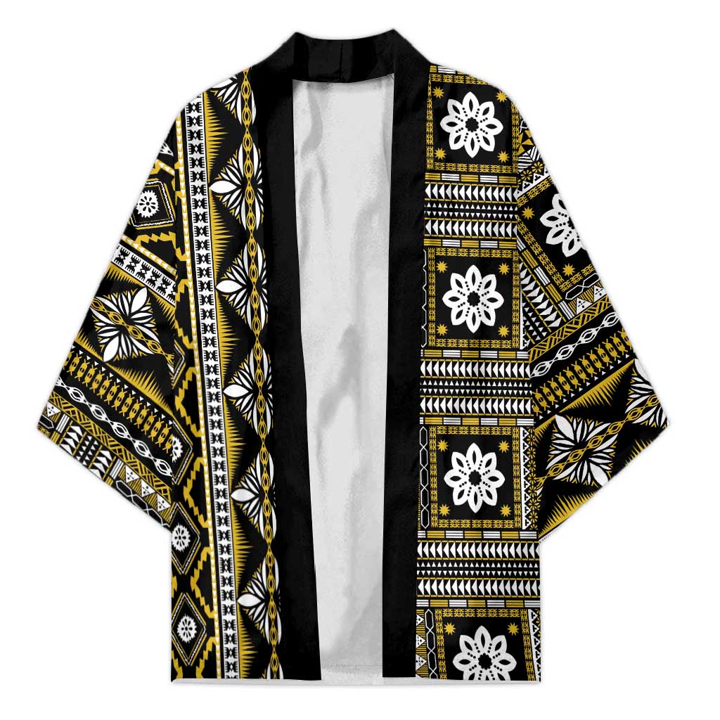 Fiji Masi Tapa Pattern Yellow Kimono - Polynesian Pride