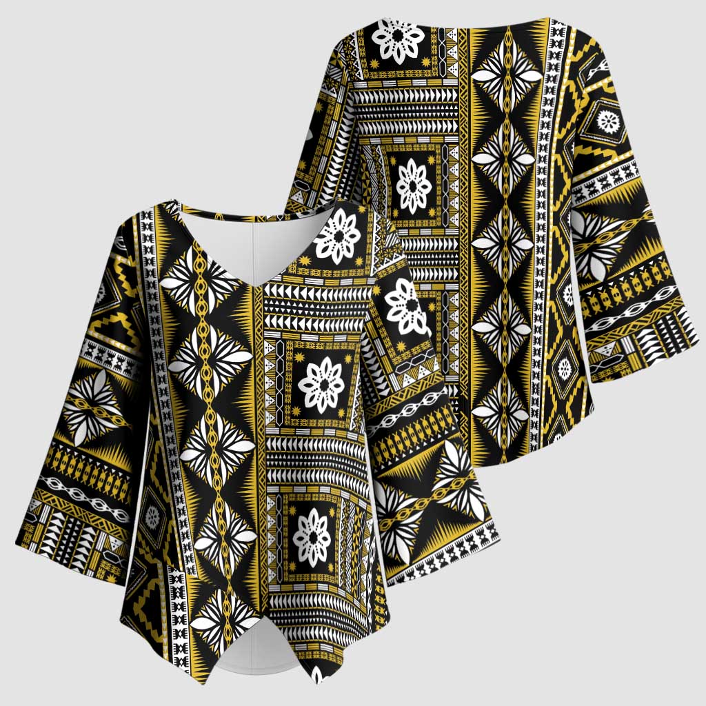 Fiji Masi Tapa Pattern Yellow Kimono Sleeve Blouse - Polynesian Pride