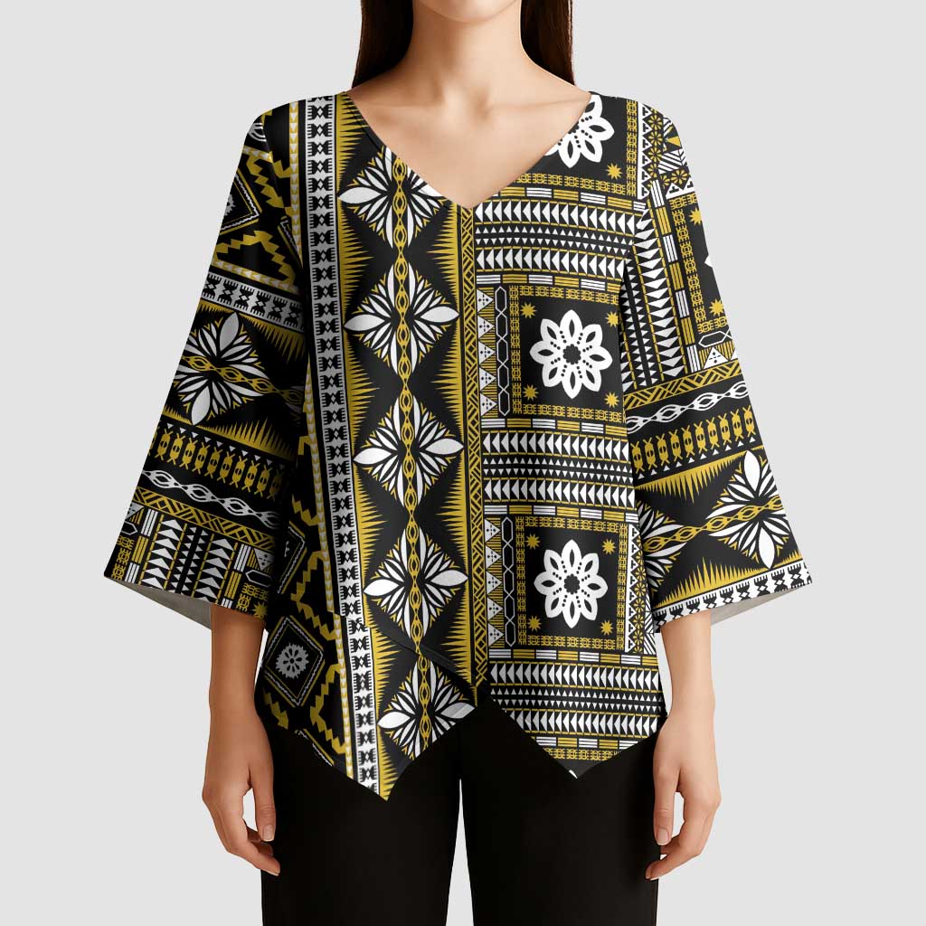 Fiji Masi Tapa Pattern Yellow Kimono Sleeve Blouse - Polynesian Pride