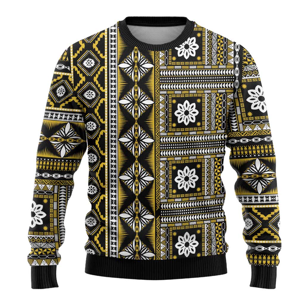Fiji Masi Tapa Pattern Yellow Ugly Christmas Sweater - Polynesian Pride