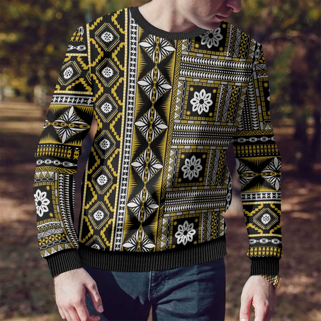 Fiji Masi Tapa Pattern Yellow Ugly Christmas Sweater - Polynesian Pride