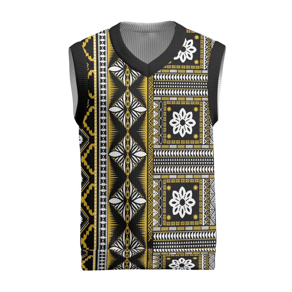 Fiji Masi Tapa Pattern Yellow Christmas Knitted V-Neck Vest - Polynesian Pride