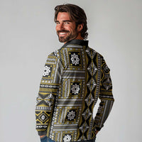 Fiji Masi Tapa Pattern Yellow Long Sleeve Polo Shirt - Polynesian Pride