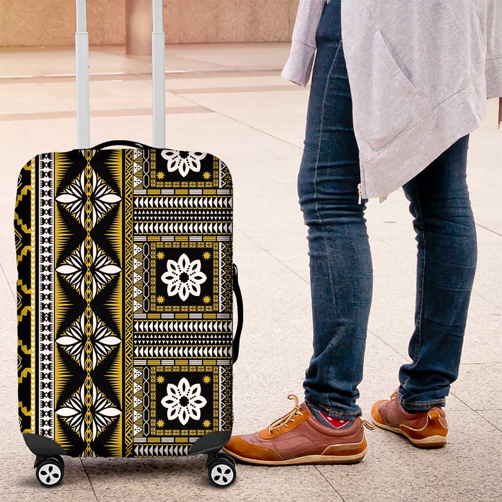 Fiji Masi Tapa Pattern Yellow Luggage Cover - Polynesian Pride