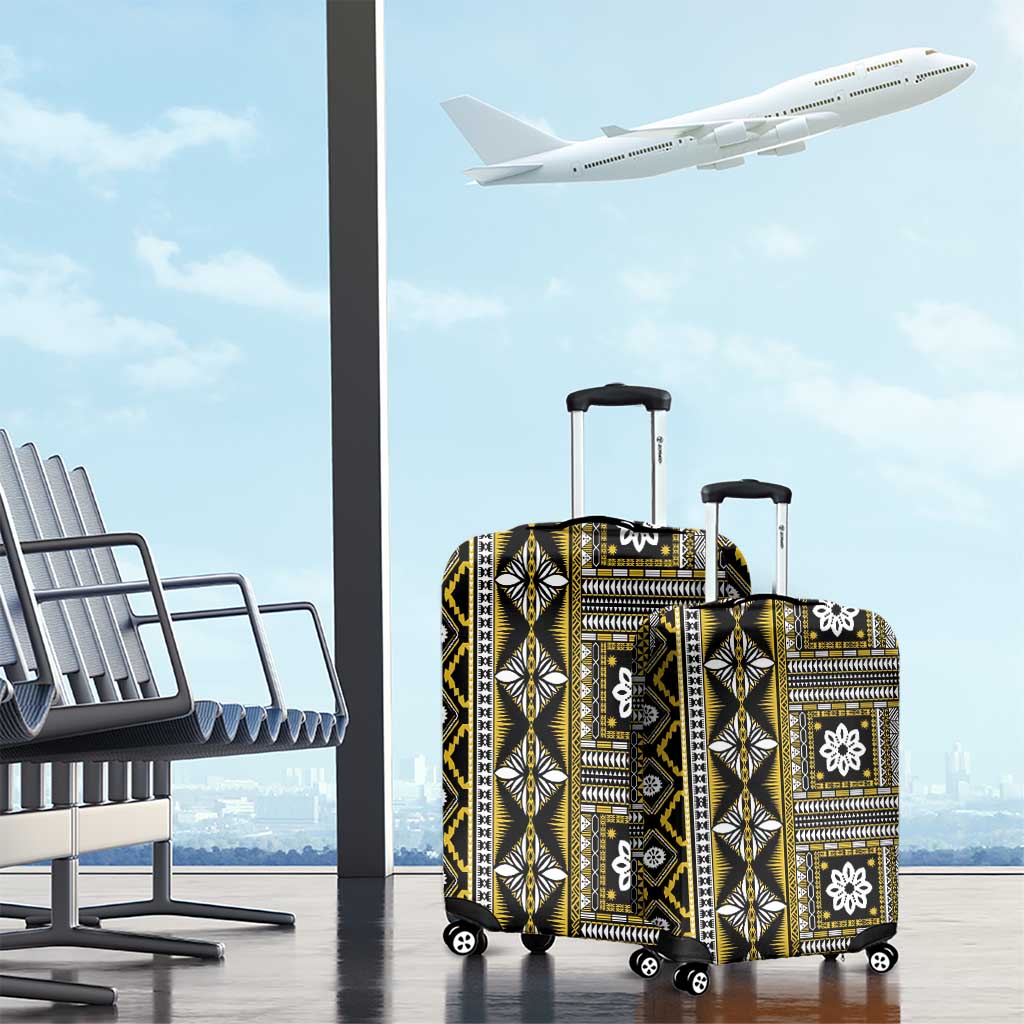 Fiji Masi Tapa Pattern Yellow Luggage Cover - Polynesian Pride