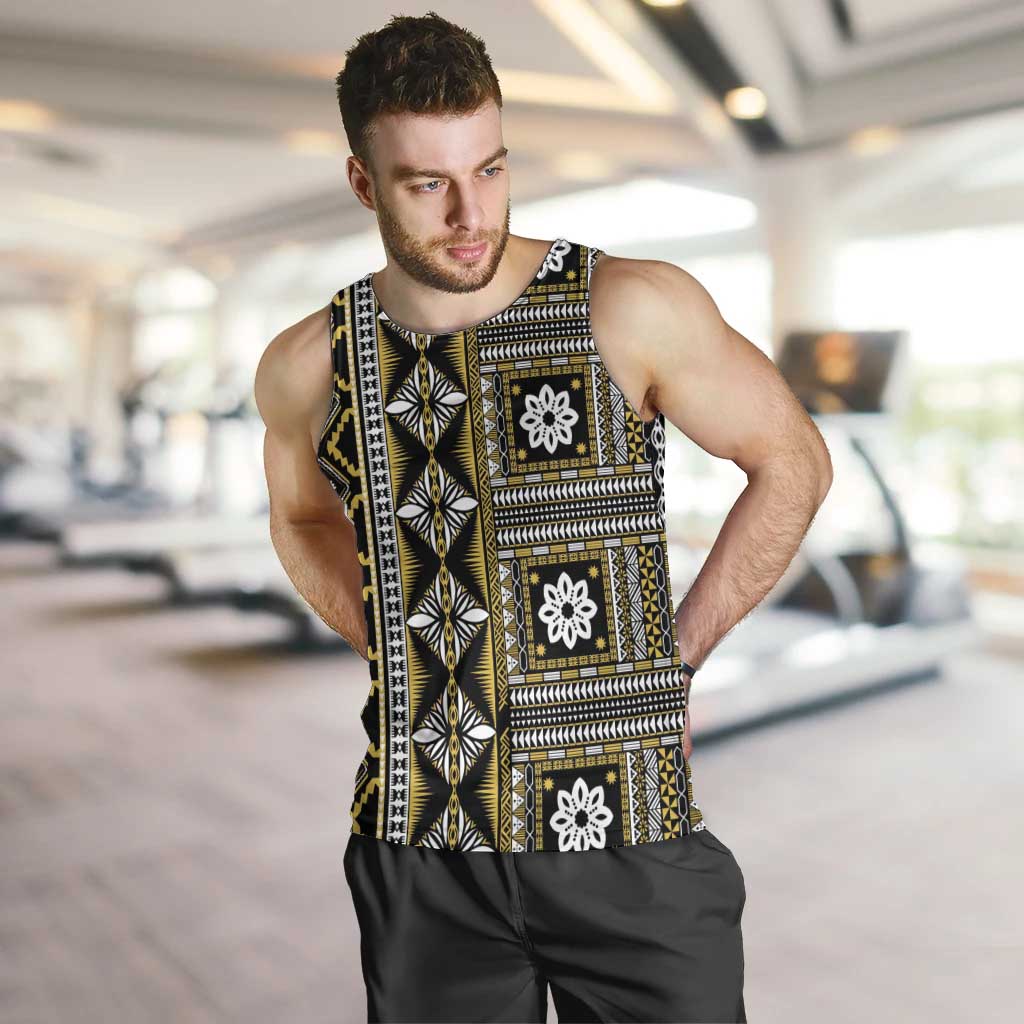 Fiji Masi Tapa Pattern Yellow Men Tank Top - Polynesian Pride